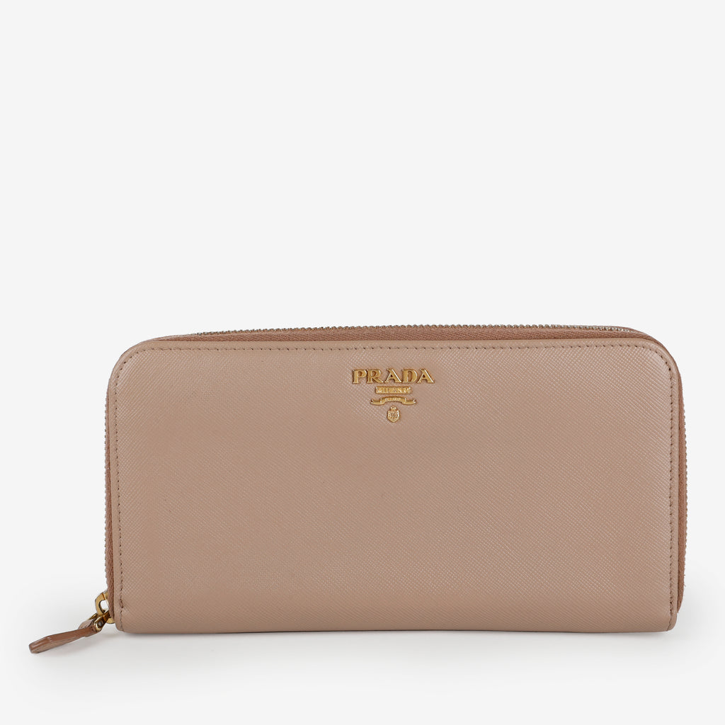 Zip Around Wallet, Taupe Saffiano