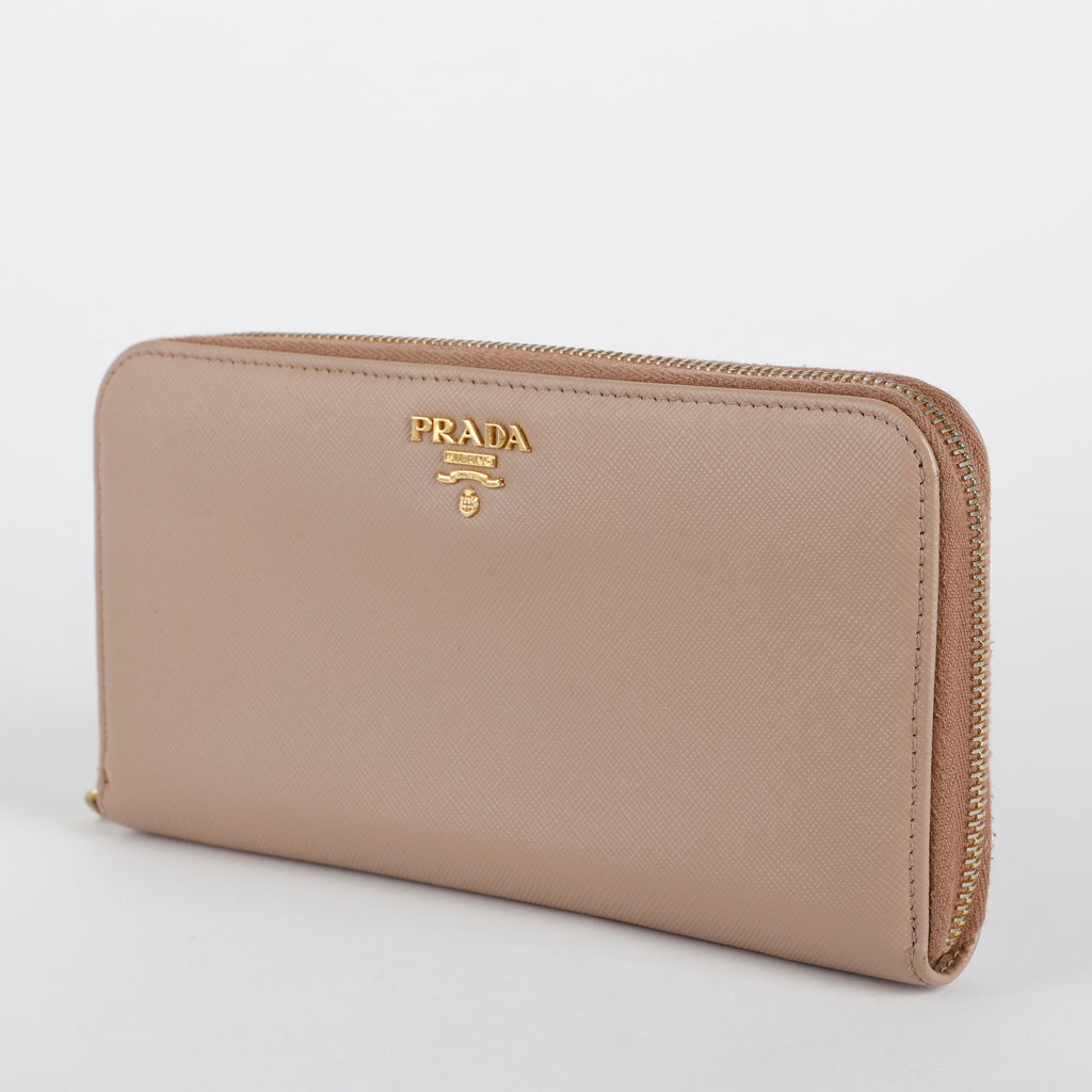 Zip Around Wallet, Taupe Saffiano