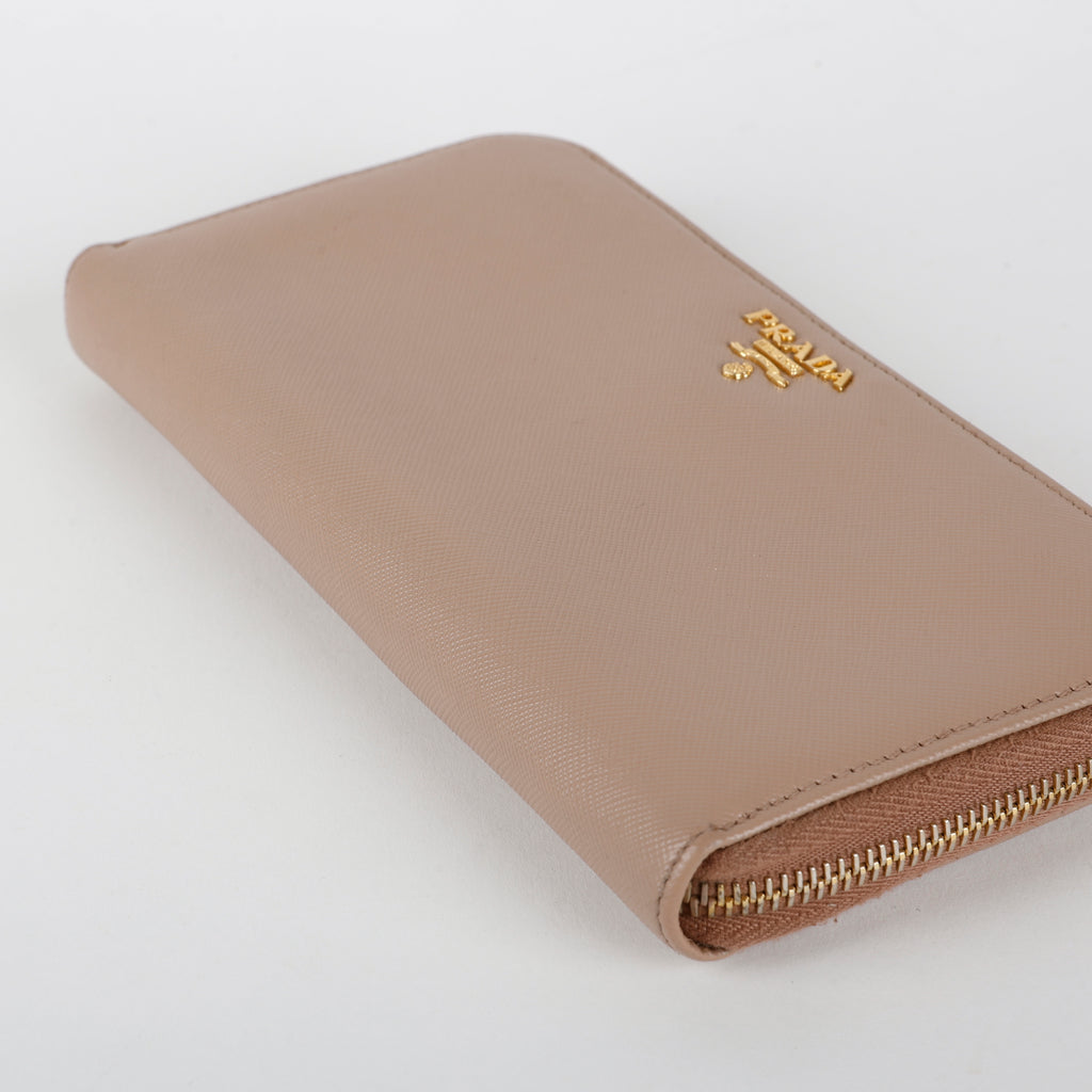 Zip Around Wallet, Taupe Saffiano