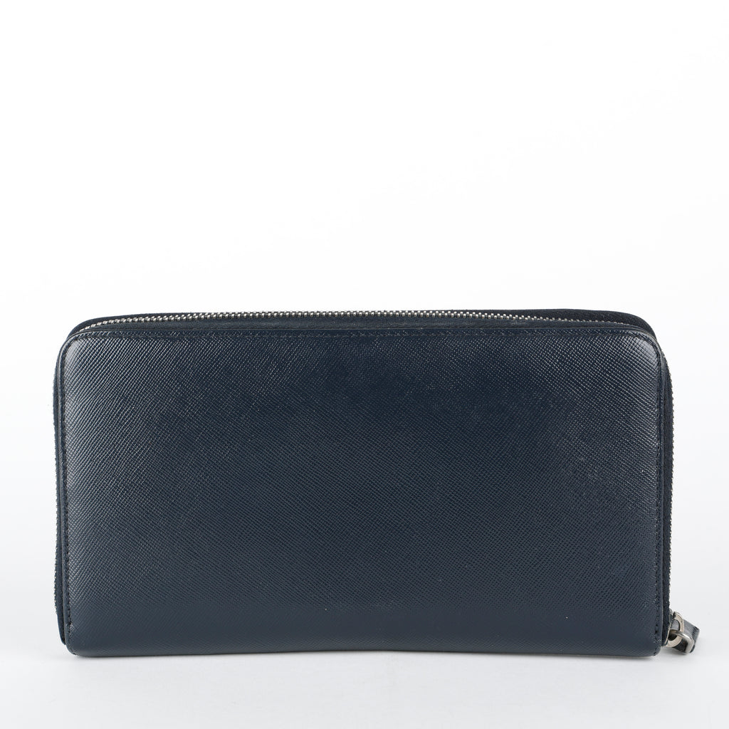 Long Zippy Travel Wallet, Navy Saffiano