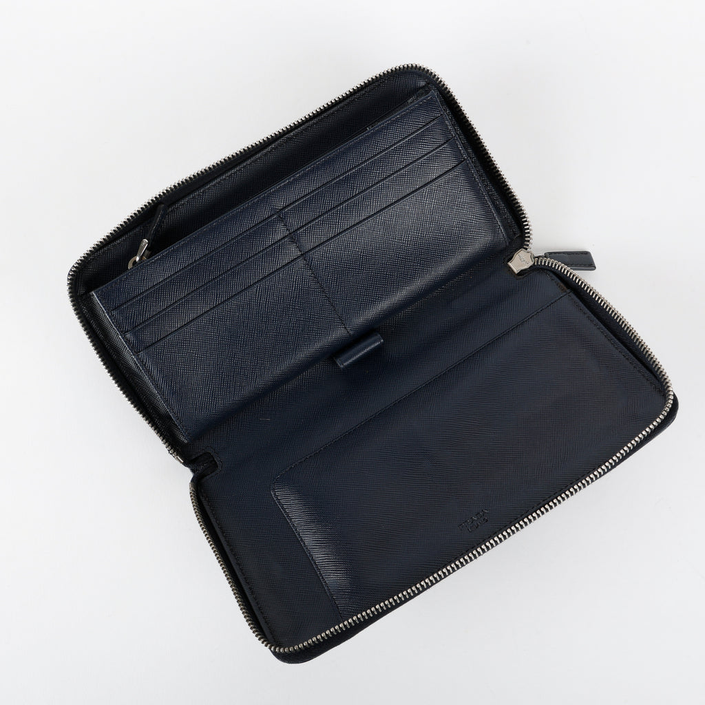 Long Zippy Travel Wallet, Navy Saffiano