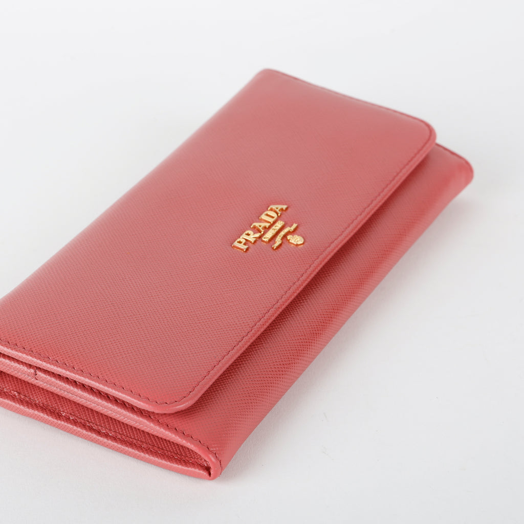 Continental Long Wallet, Pink Saffiano