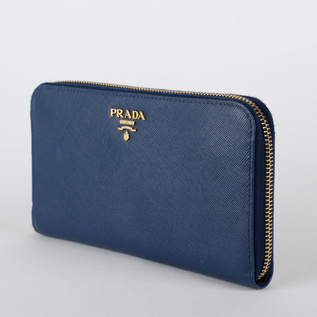Zip Around Wallet, Navy Saffiano