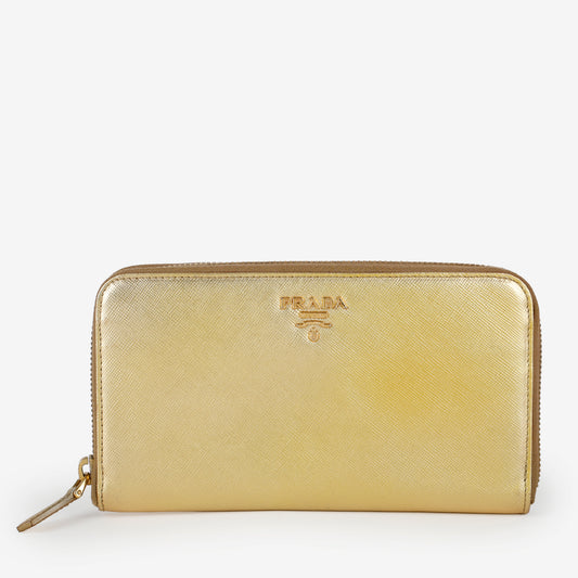 Zip Around Wallet, Gold Saffiano