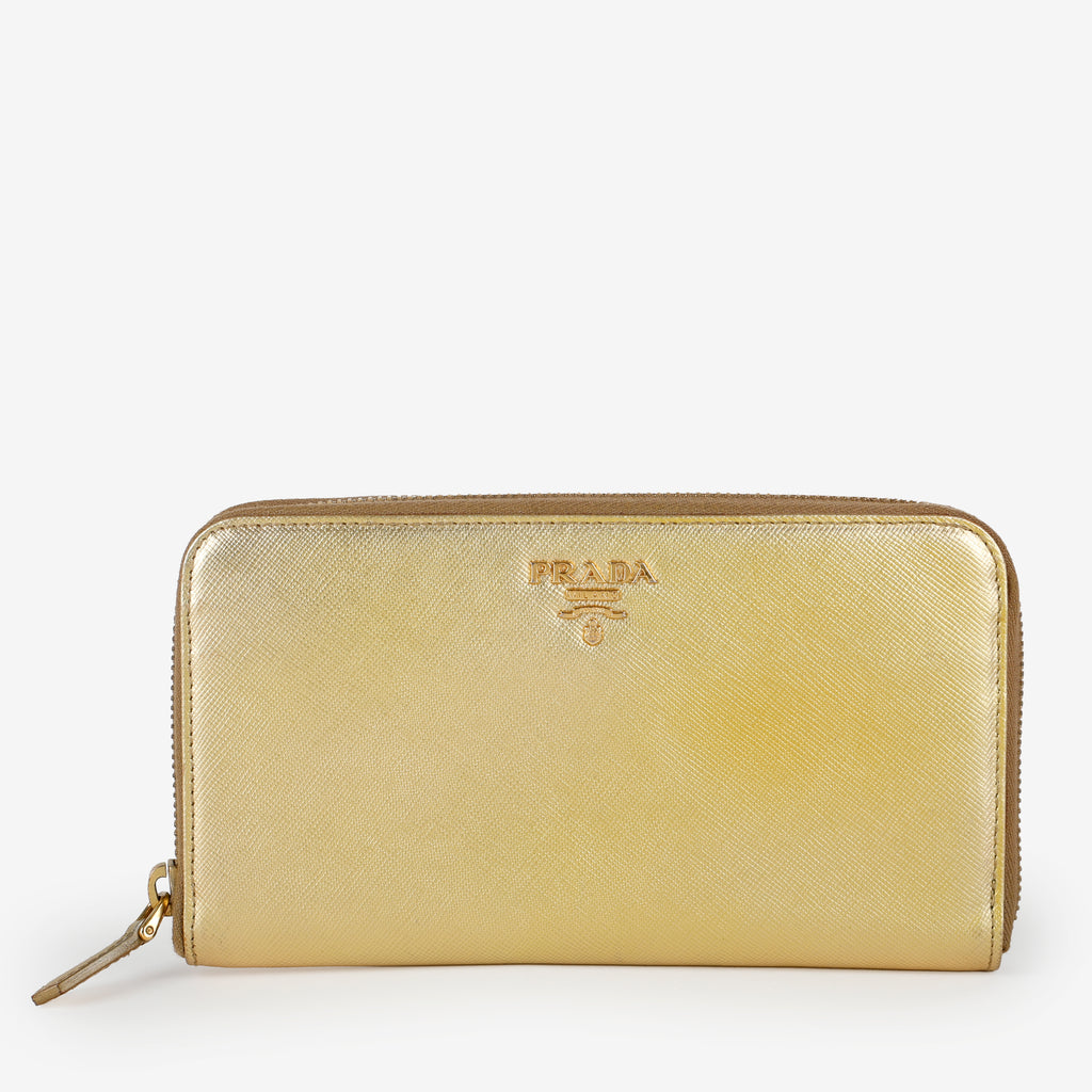 Zip Around Wallet, Gold Saffiano