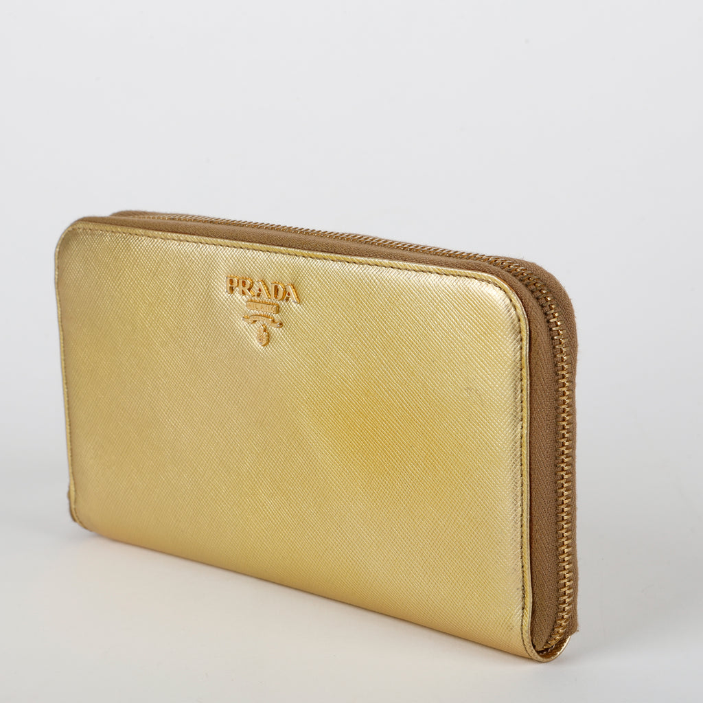 Zip Around Wallet, Gold Saffiano
