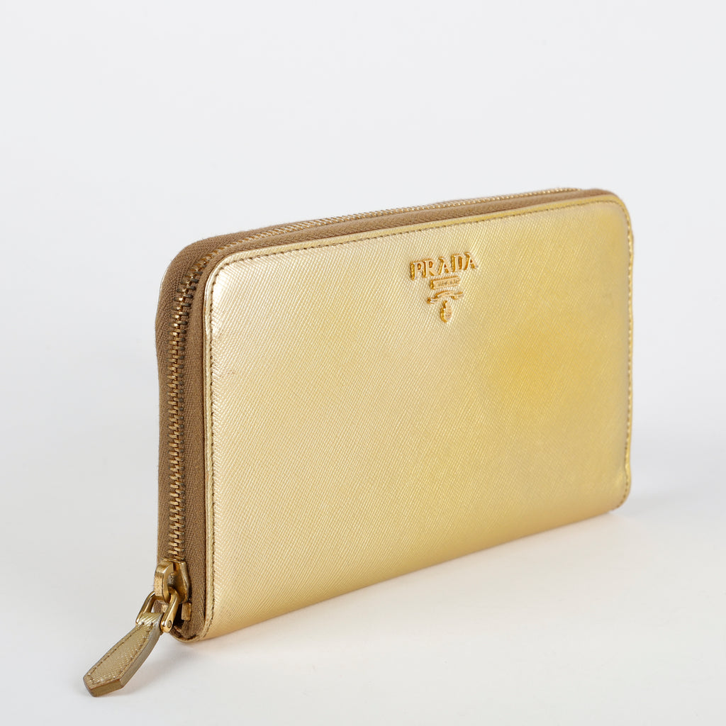 Zip Around Wallet, Gold Saffiano