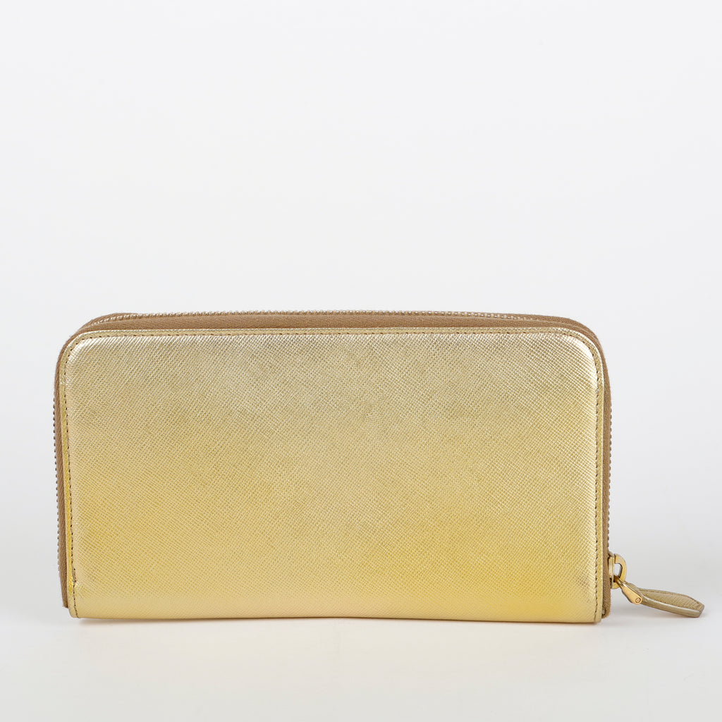 Zip Around Wallet, Gold Saffiano