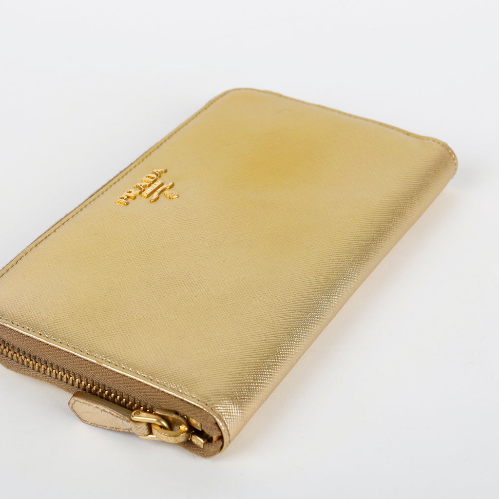 Zip Around Wallet, Gold Saffiano