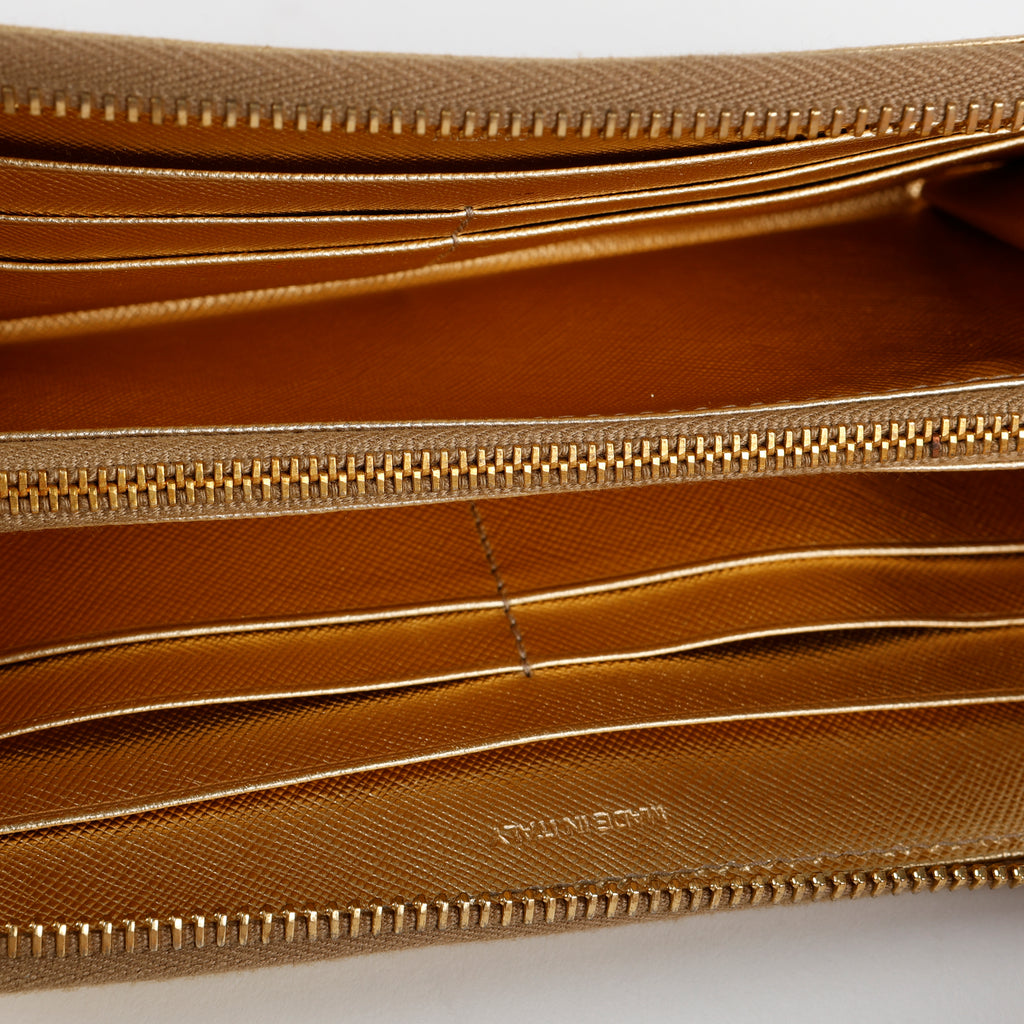 Zip Around Wallet, Gold Saffiano