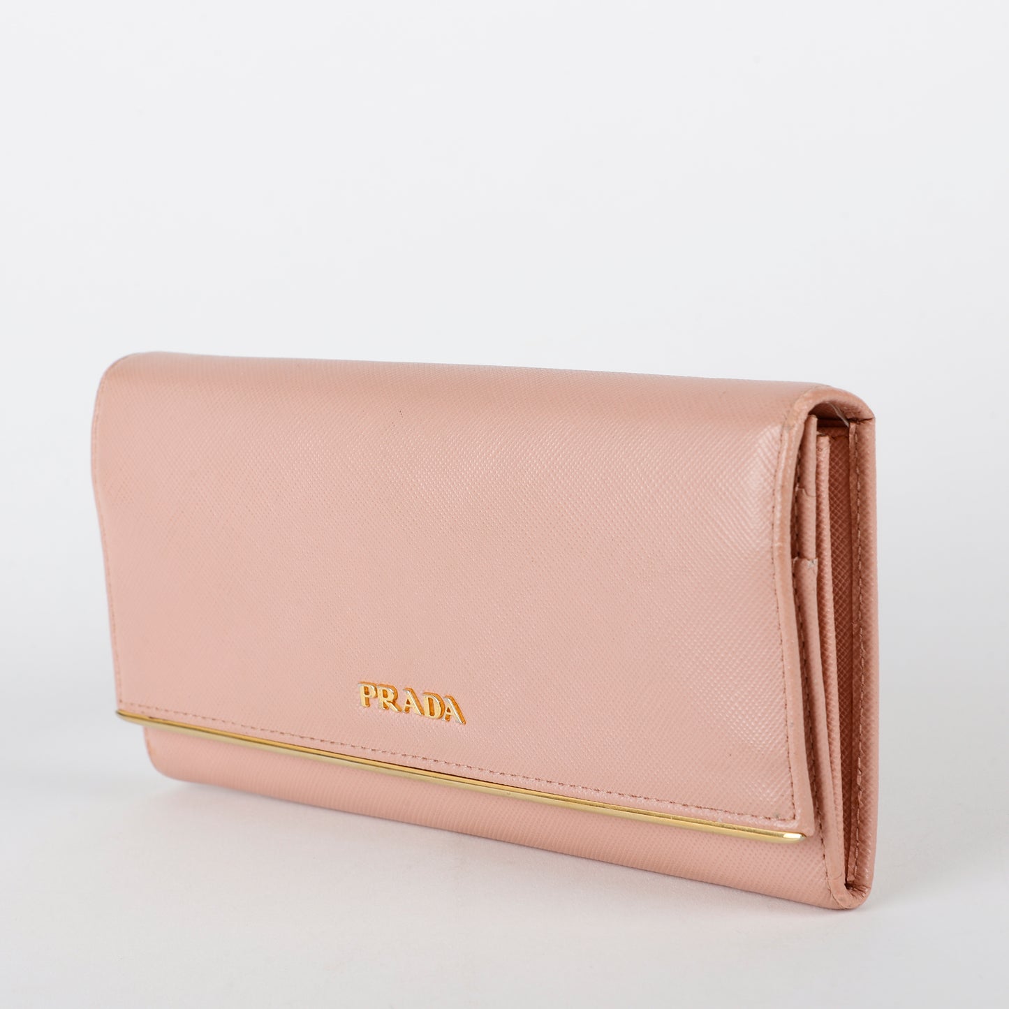 Metal Bar Continental Wallet, Pink Saffiano