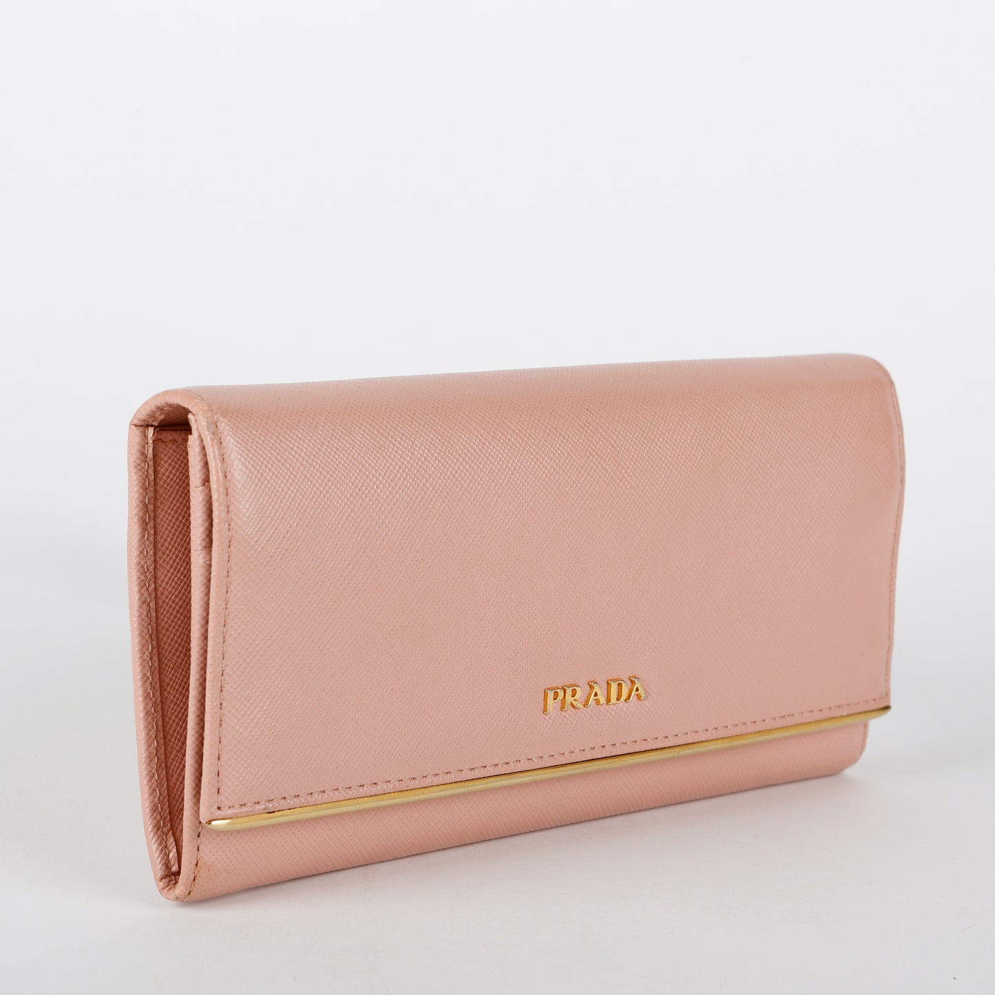 Metal Bar Continental Wallet, Pink Saffiano