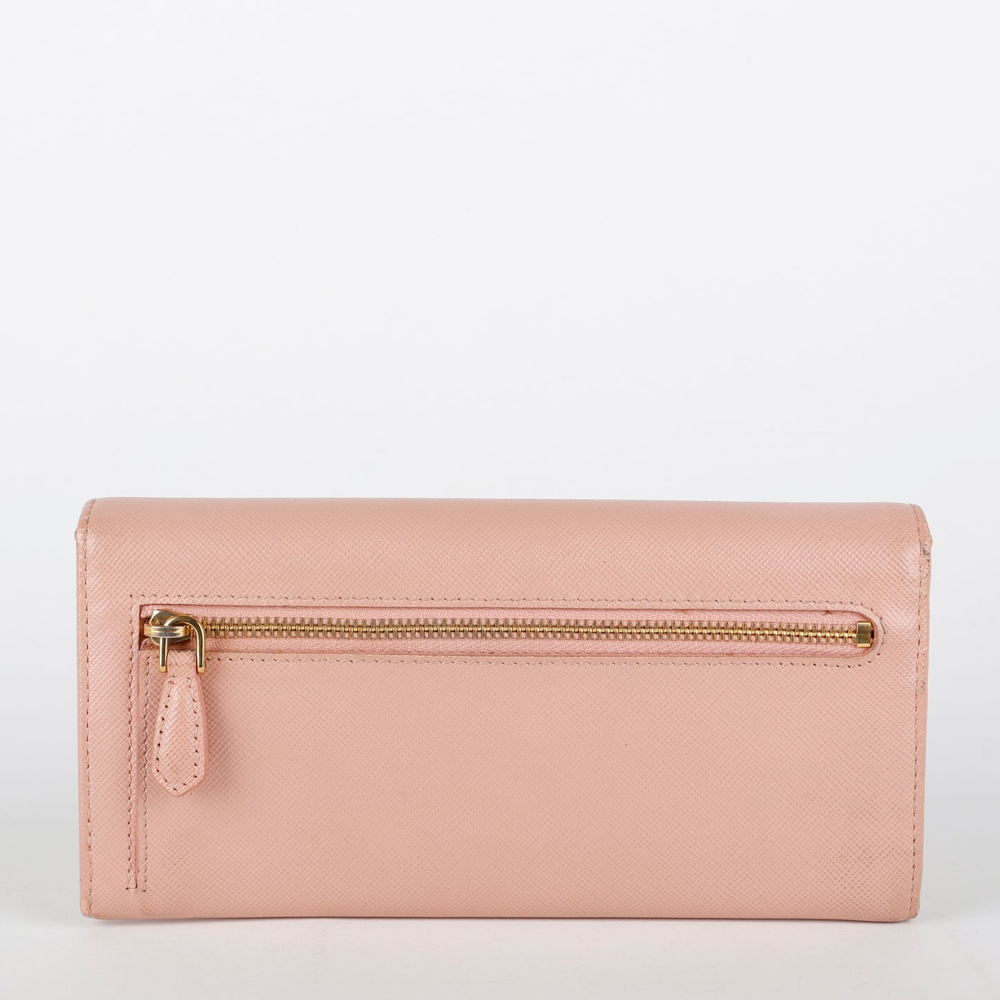 Metal Bar Continental Wallet, Pink Saffiano