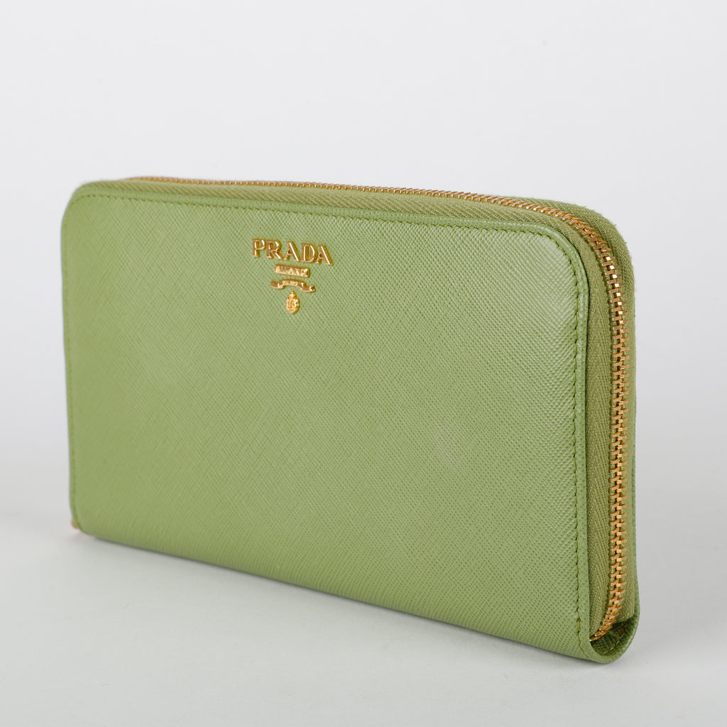 Zip Around Wallet, Green Saffiano