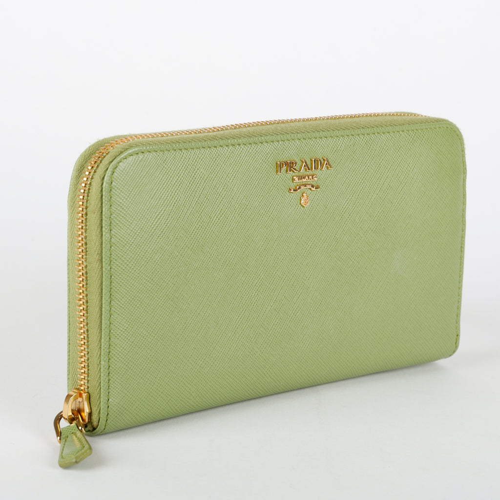 Zip Around Wallet, Green Saffiano