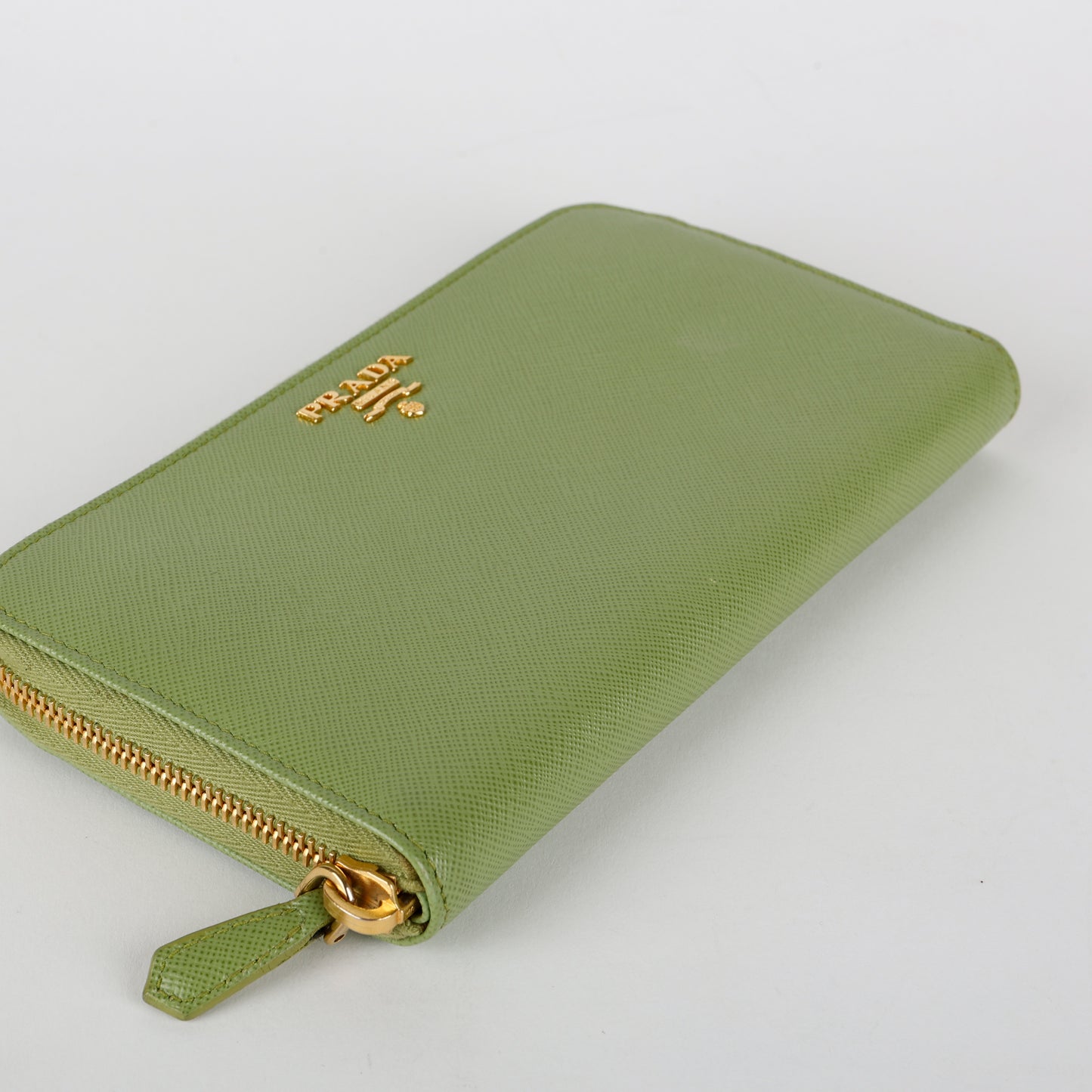 Zip Around Wallet, Green Saffiano