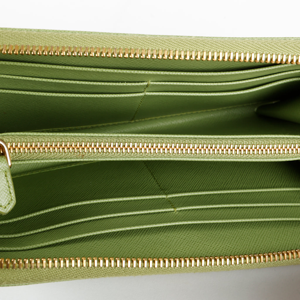 Zip Around Wallet, Green Saffiano