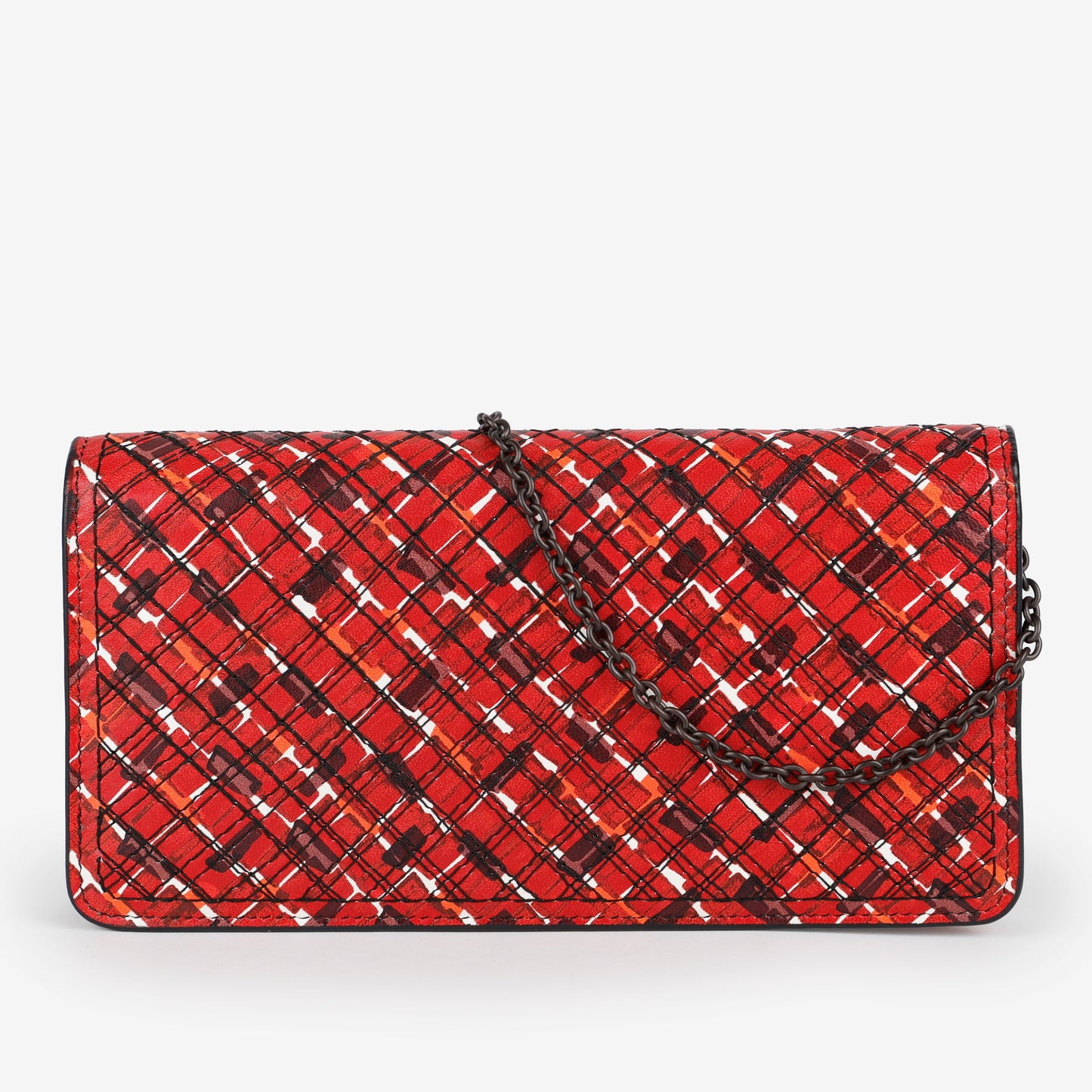Multicolor Intrecciato Wallet on Chain, Red/Black