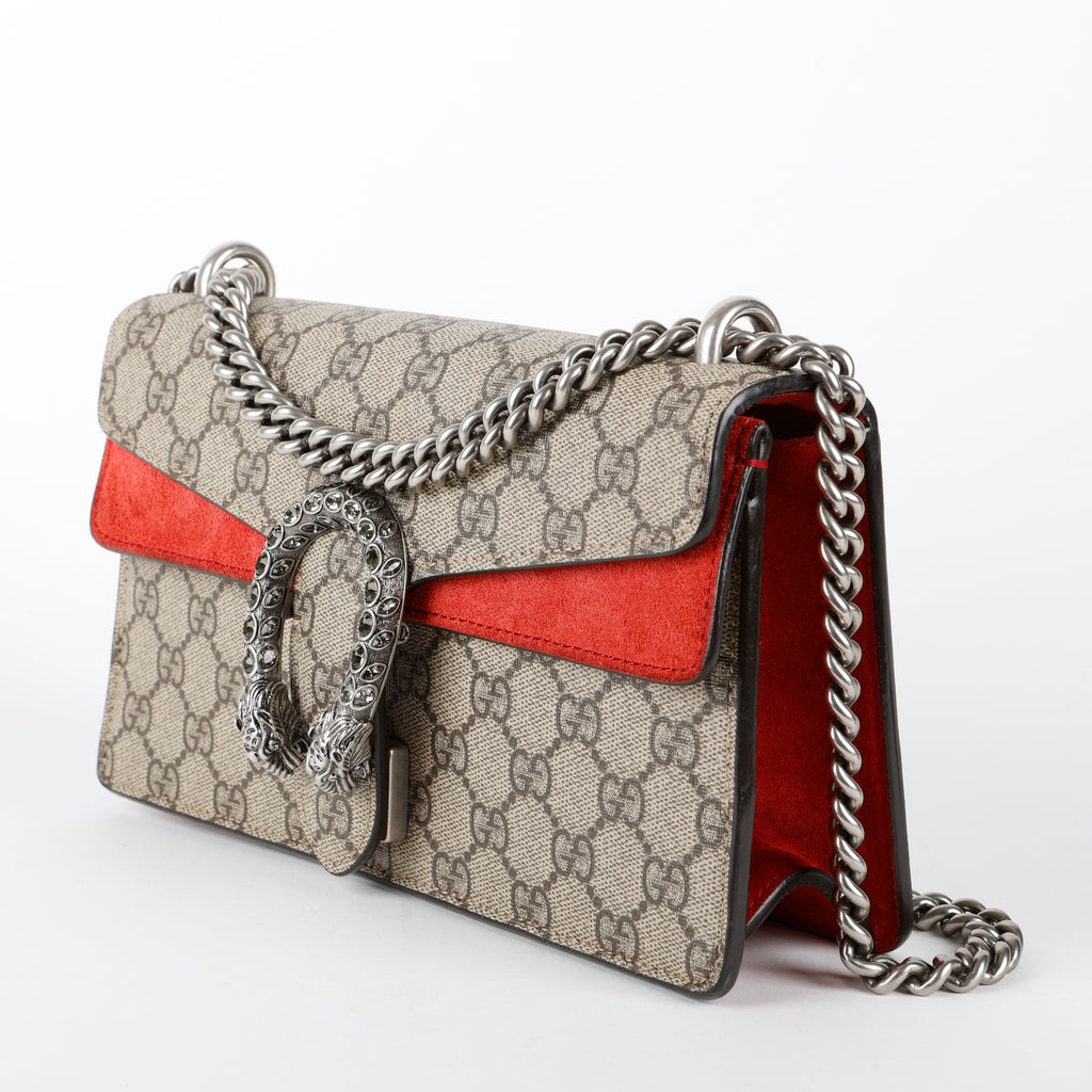Small Supreme Dionysus Shoulder Bag, Red Suede Trim