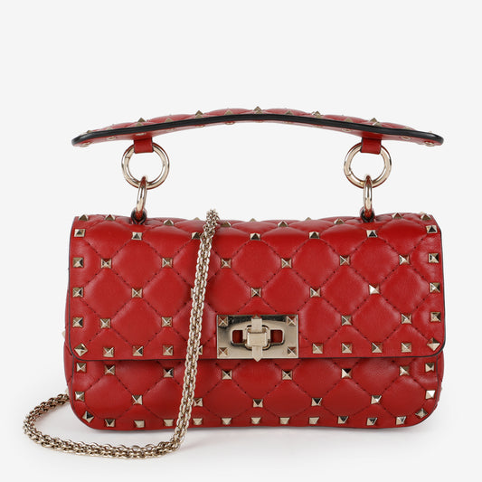 Rockstud Spike Flap Bag, Red