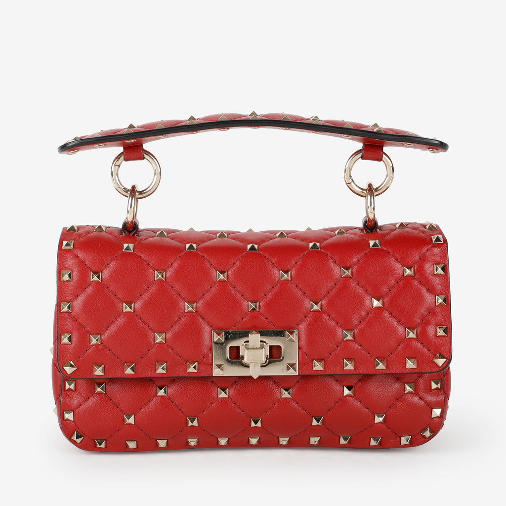Rockstud Spike Flap Bag, Red