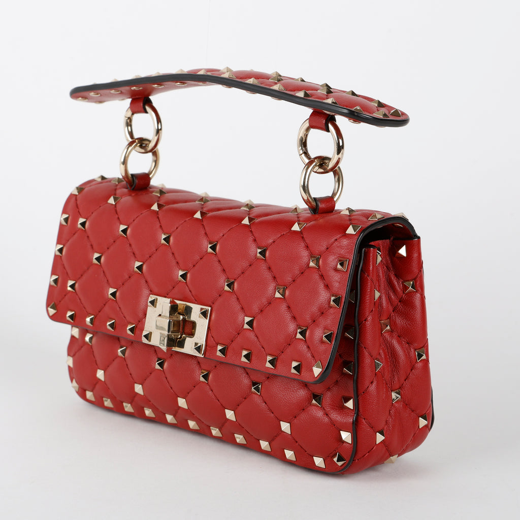 Rockstud Spike Flap Bag, Red