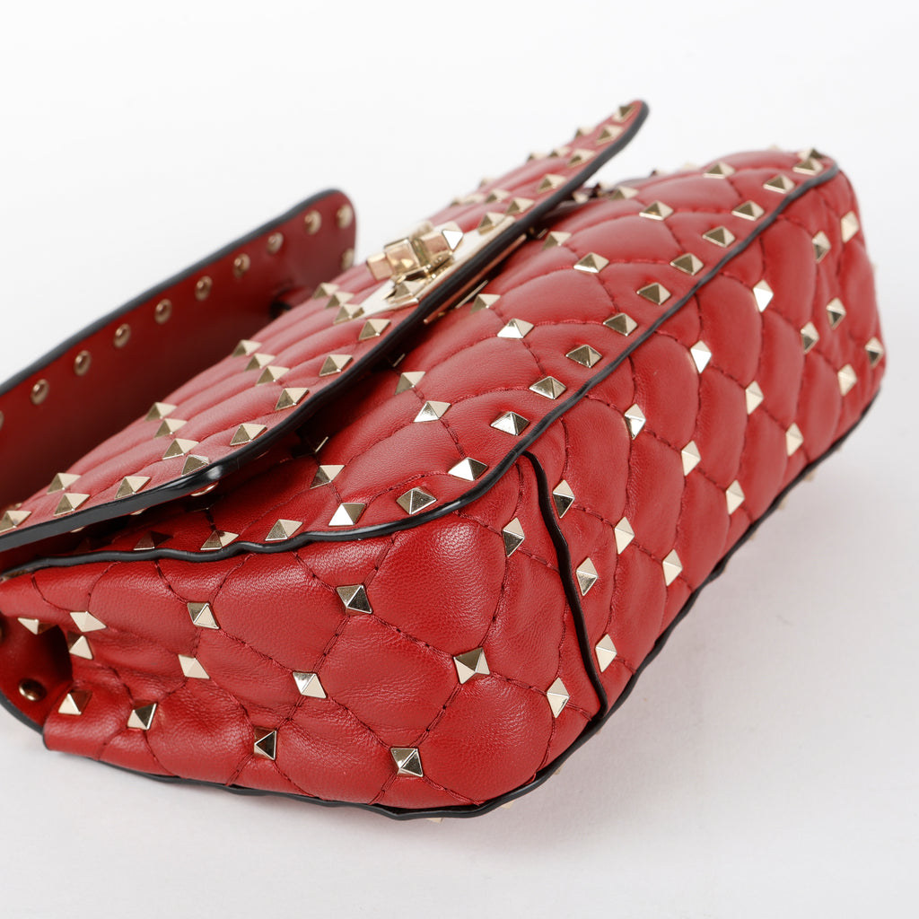 Rockstud Spike Flap Bag, Red