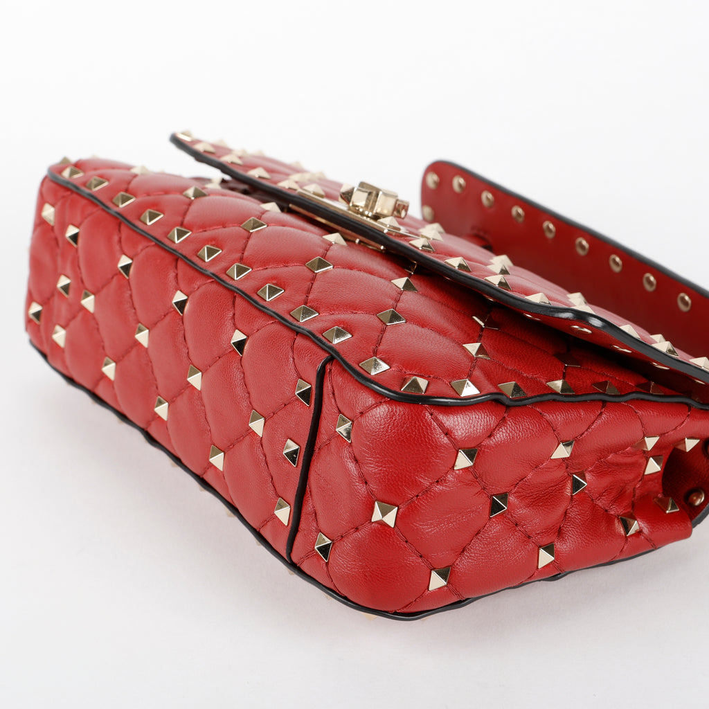 Rockstud Spike Flap Bag, Red