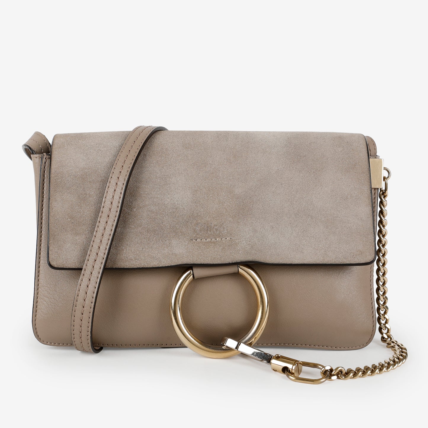 Small Faye Crossbody, Taupe Calfskin/Suede