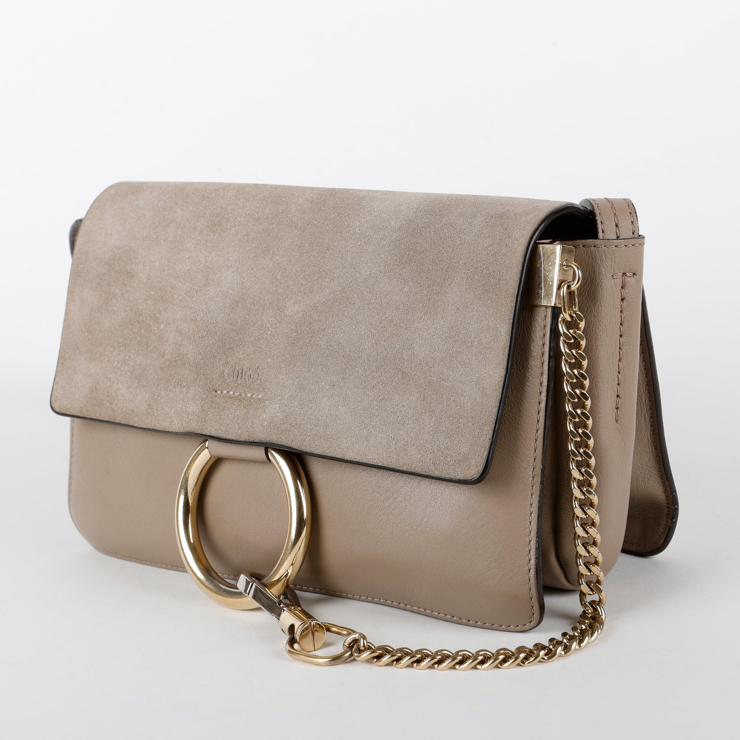 Small Faye Crossbody, Taupe Calfskin/Suede