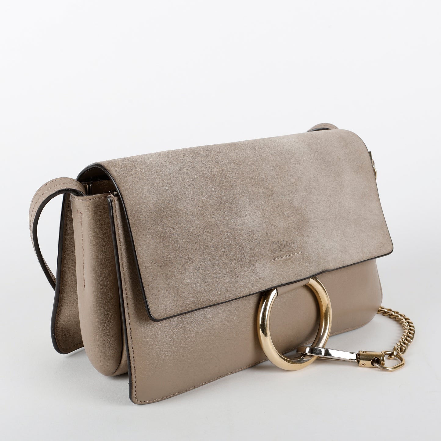 Small Faye Crossbody, Taupe Calfskin/Suede
