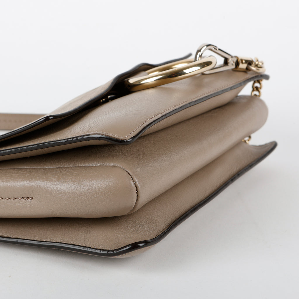 Small Faye Crossbody, Taupe Calfskin/Suede