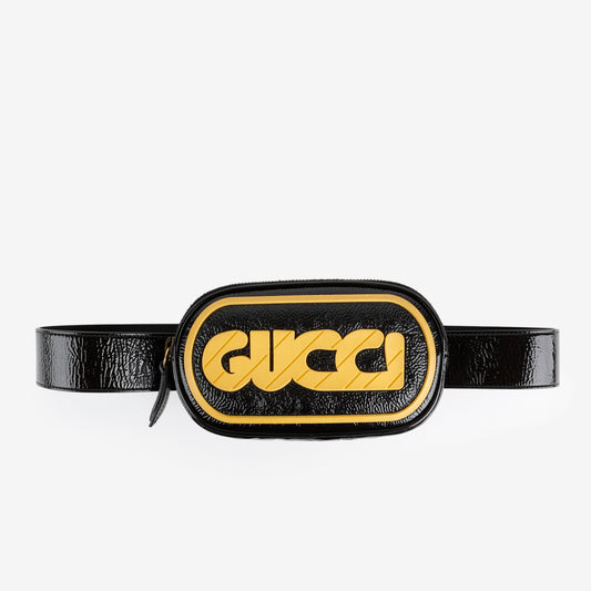 Game Patch Belt Bag, Black/Yellow Patent