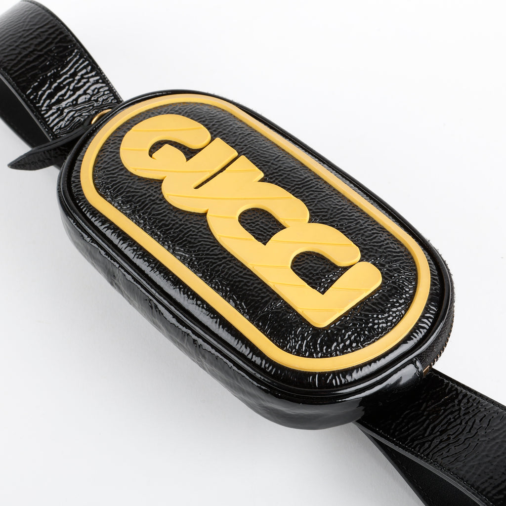 Game Patch Belt Bag, Black/Yellow Patent