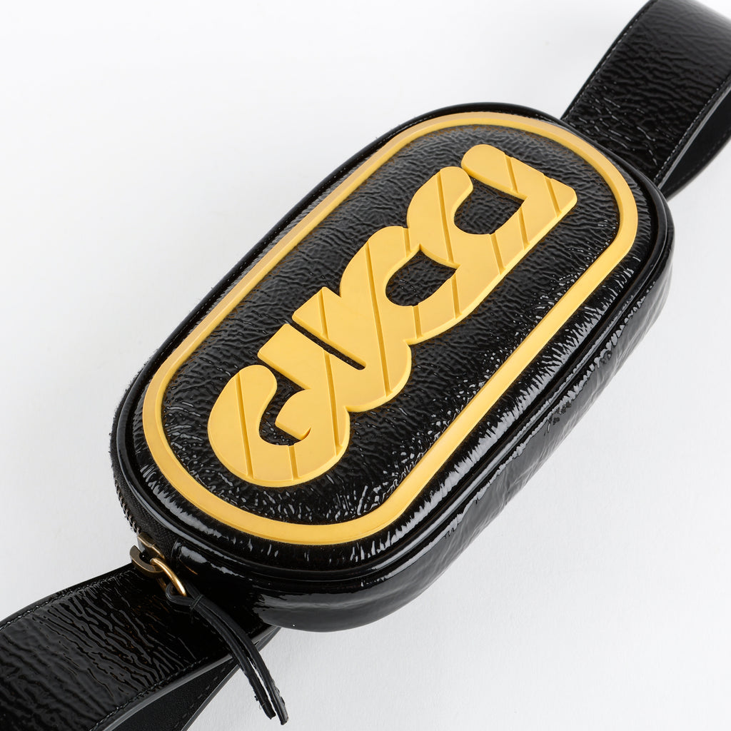 Game Patch Belt Bag, Black/Yellow Patent