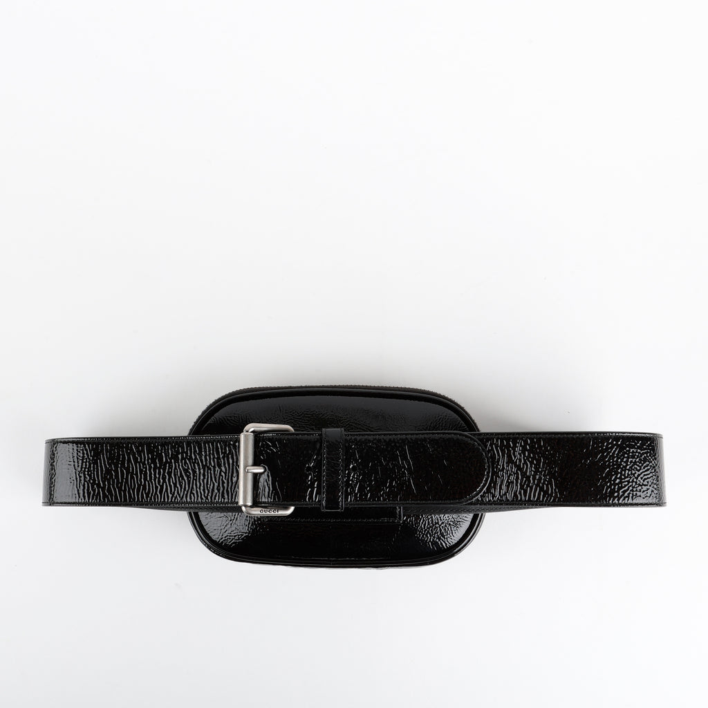 Game Patch Belt Bag, Black/Yellow Patent