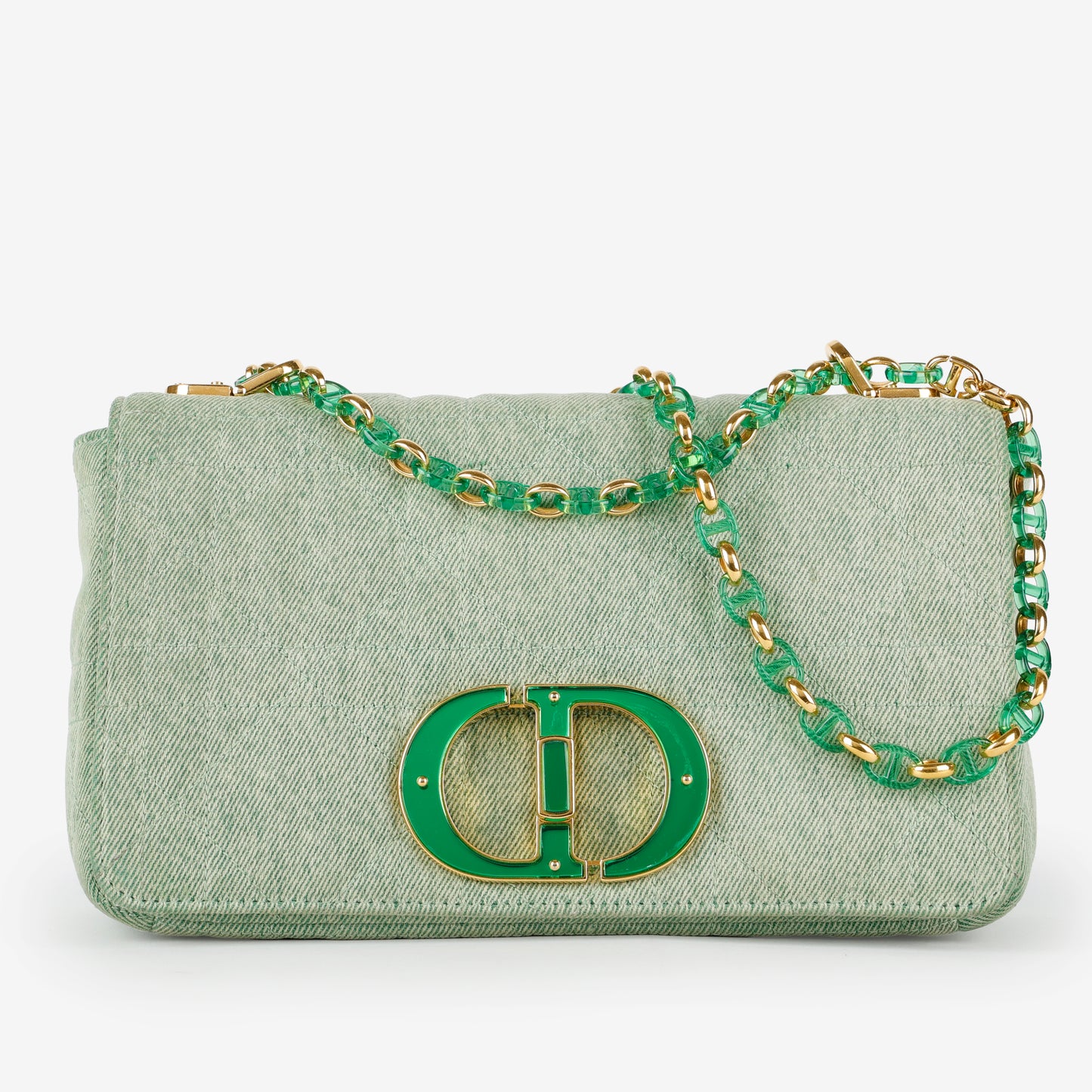 Medium Macrocannage Caro Bag, Green Denim