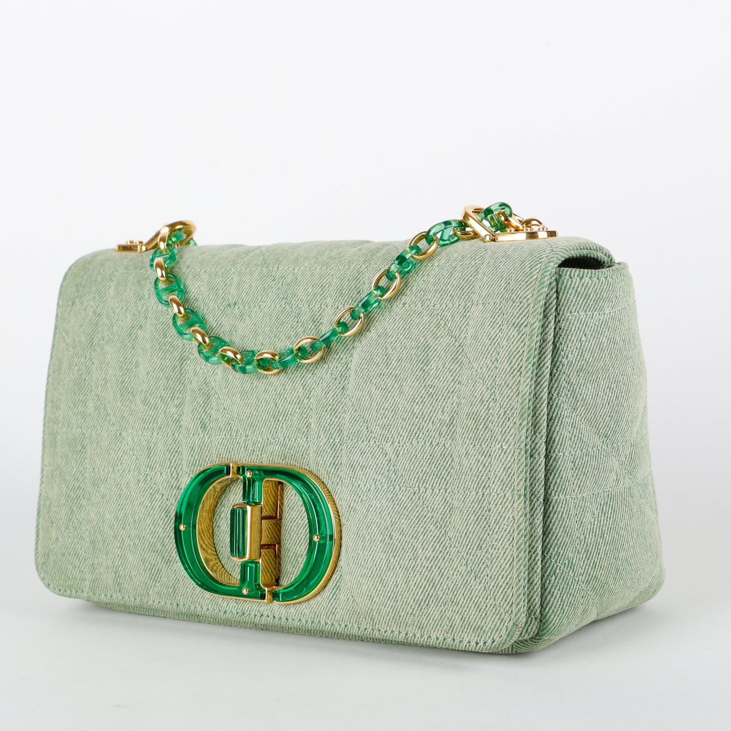 Medium Macrocannage Caro Bag, Green Denim