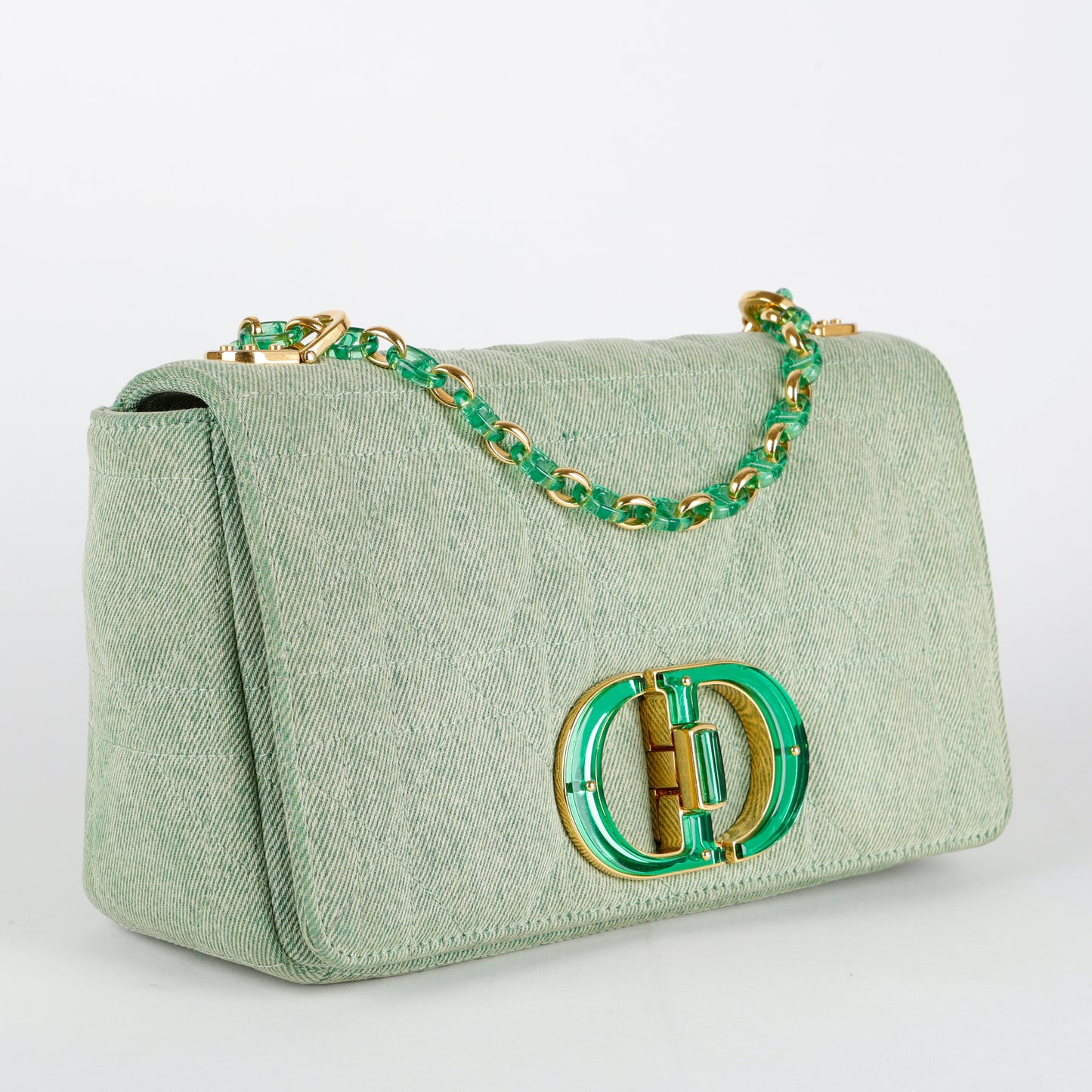 Medium Macrocannage Caro Bag, Green Denim