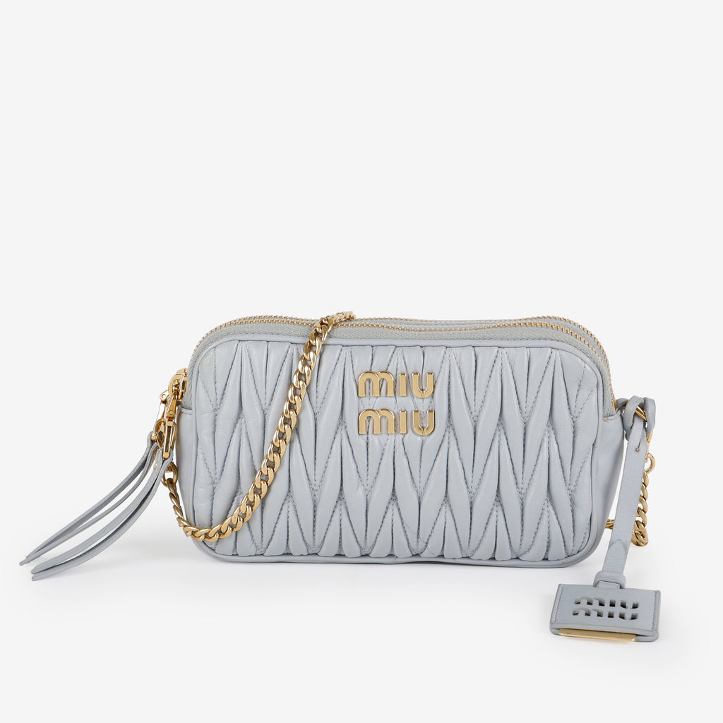 Matelasse Chain Camera Bag, Ice Blue