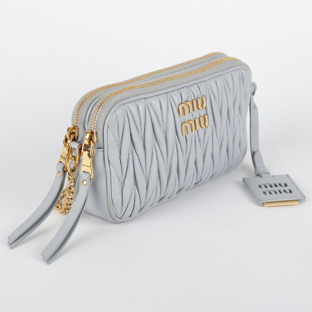 Matelasse Chain Camera Bag, Ice Blue