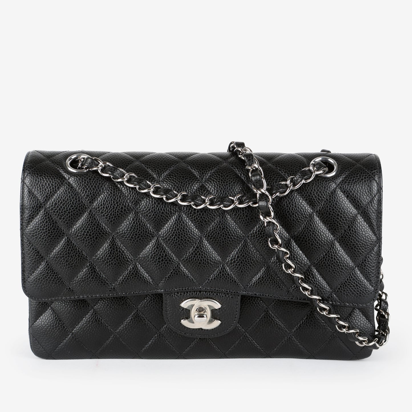 Medium Double Flap, Black Caviar SHW