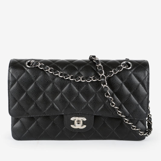 Medium Double Flap, Black Caviar SHW