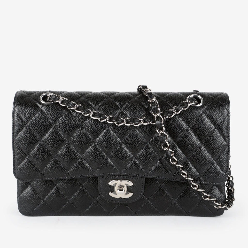 Medium Double Flap, Black Caviar SHW