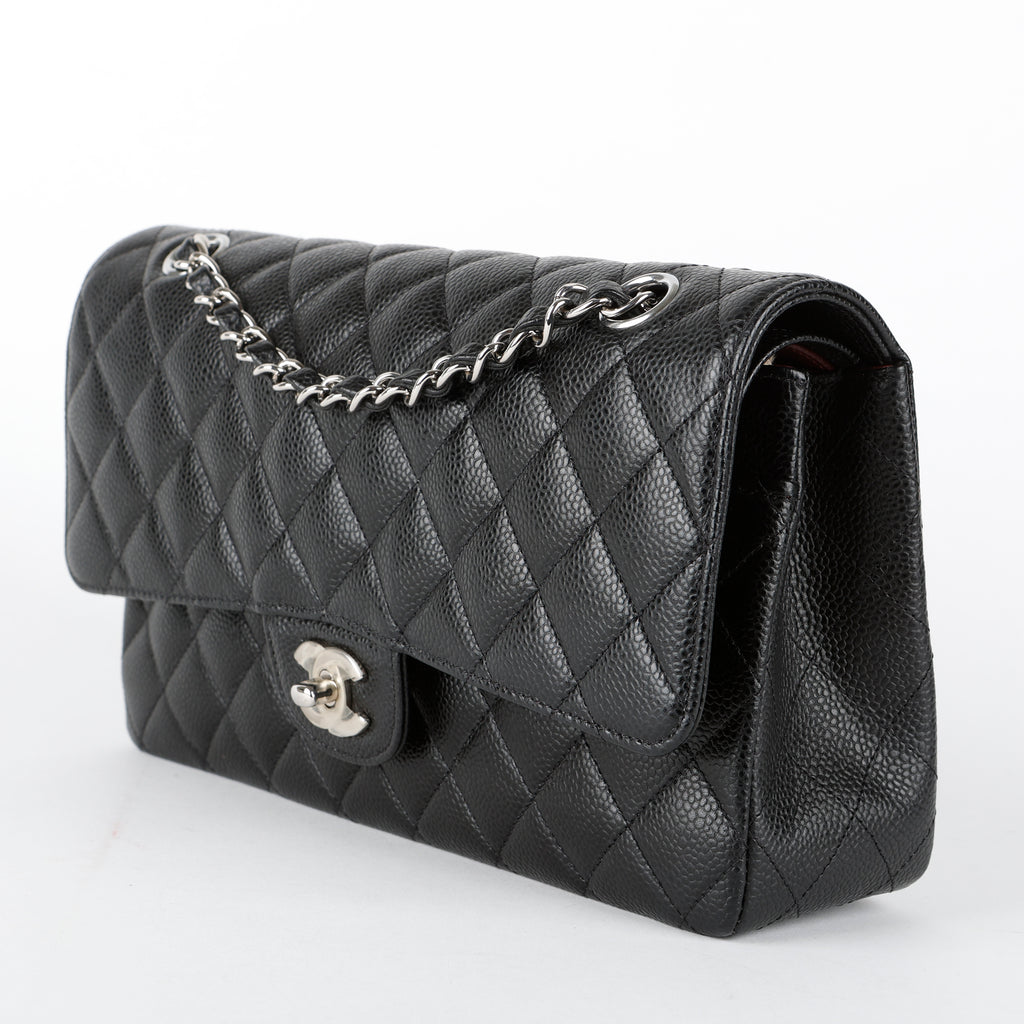 Medium Double Flap, Black Caviar SHW
