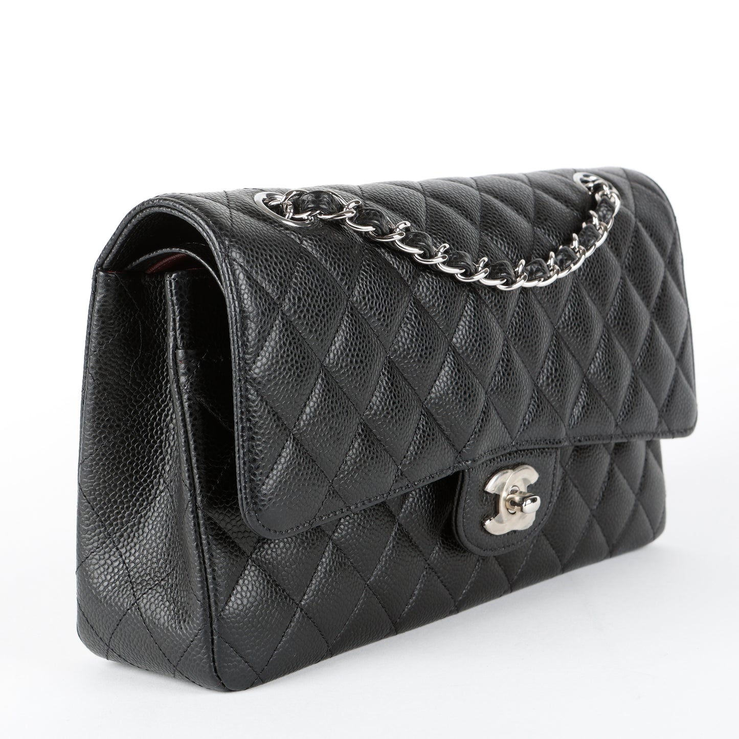 Medium Double Flap, Black Caviar SHW