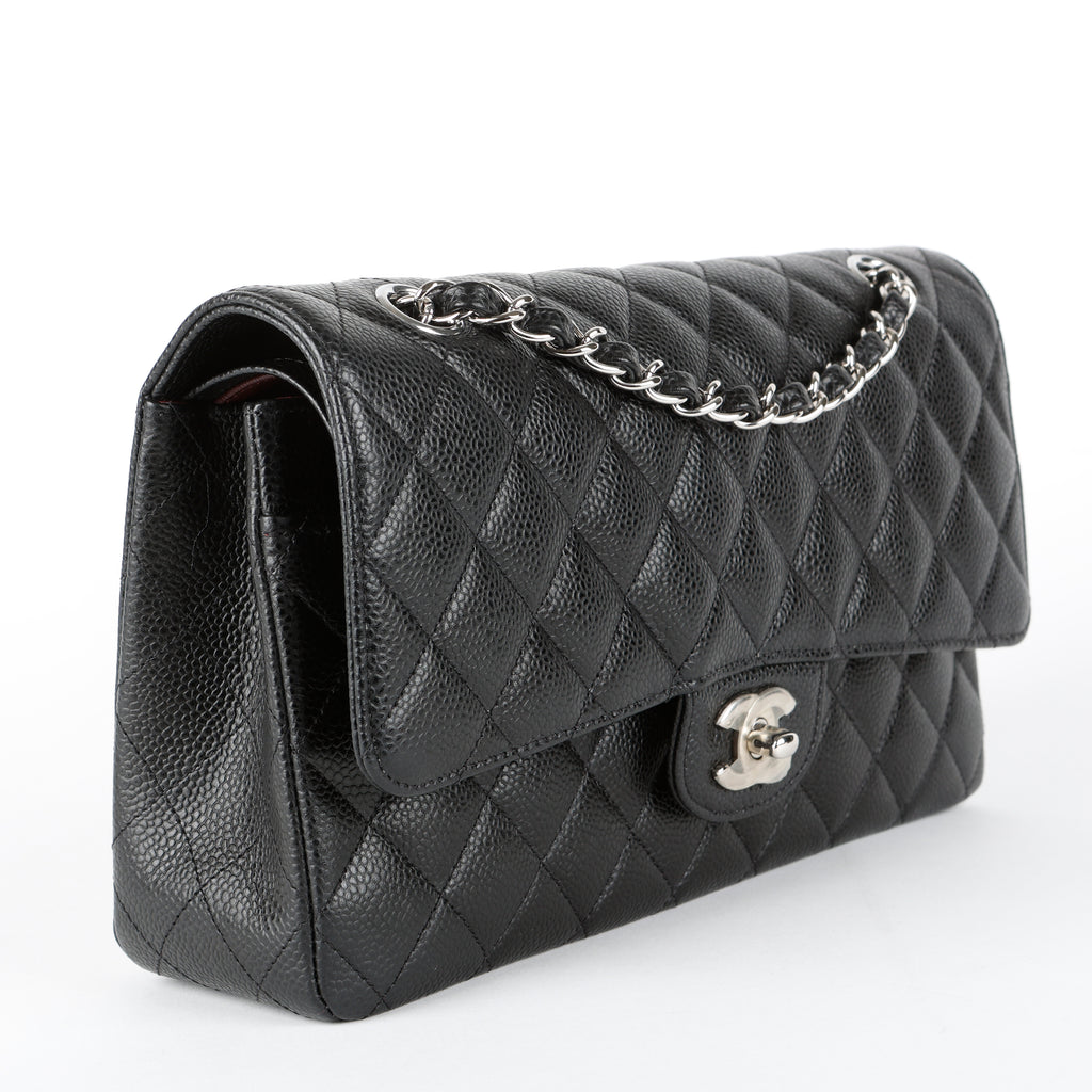 Medium Double Flap, Black Caviar SHW