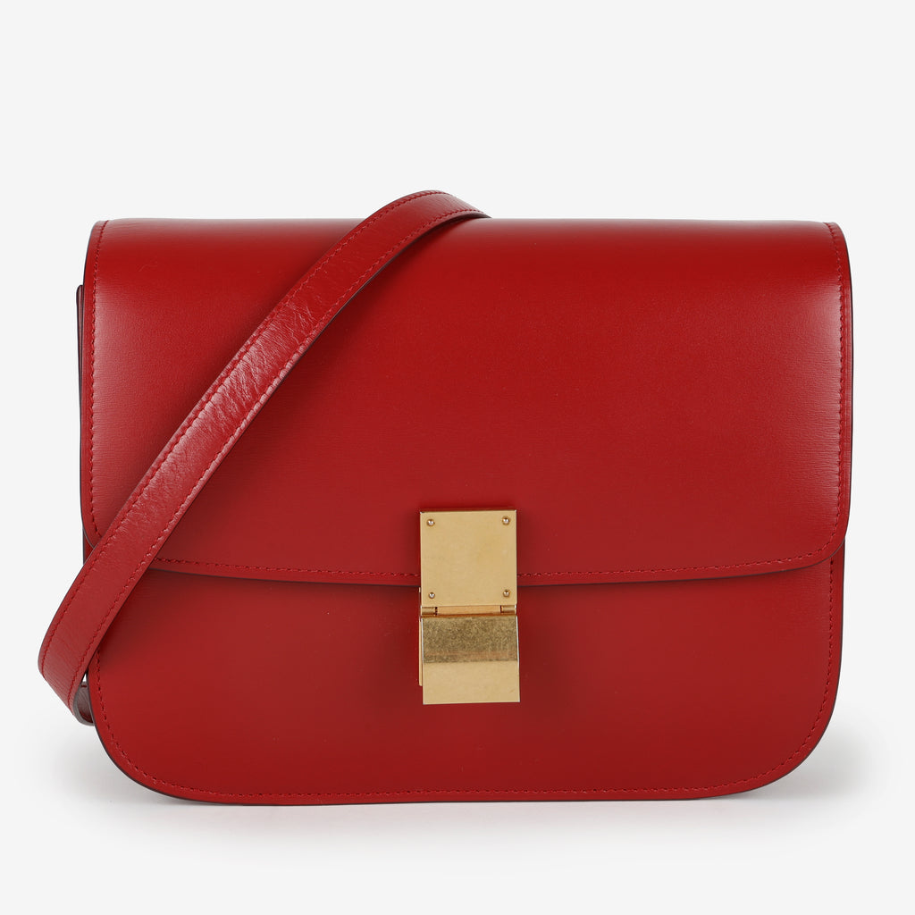 Medium Box Bag, Red Smooth Calfskin