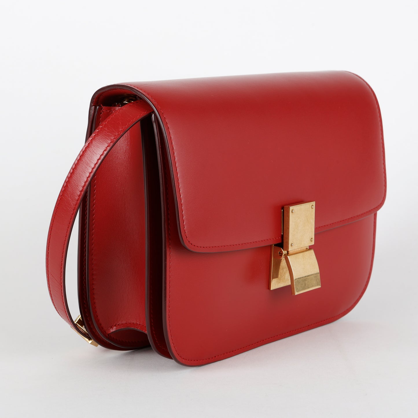 Medium Box Bag, Red Smooth Calfskin