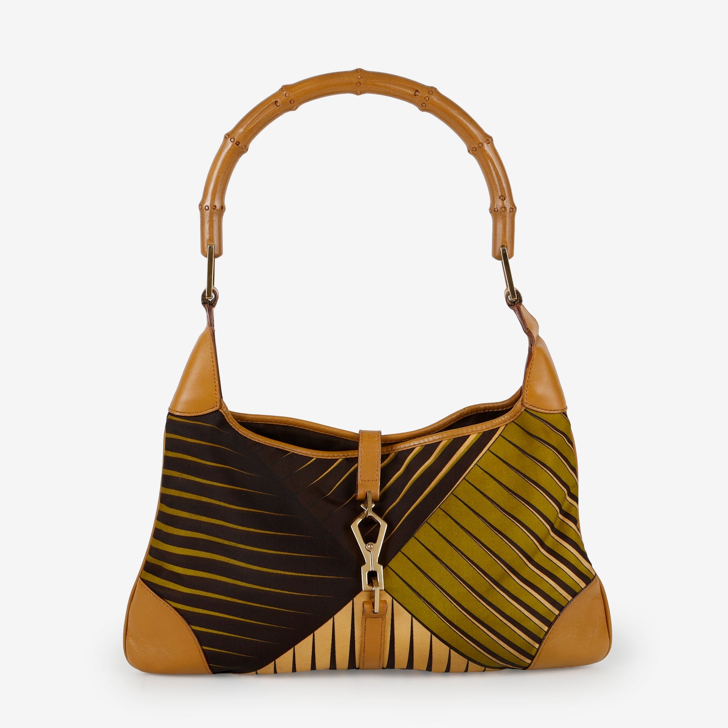 Vintage Bamboo Jackie O Shoulder Bag, Green/Brown